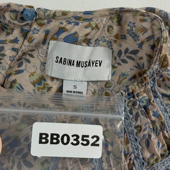 Sabina Musayev S Mandy Top Sage Print Peplum Sleeve Floral Cottage *flaw - Picture 3 of 9